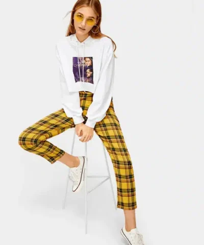 Women's Zip Side Mid Waist Zipper Cropped Plaid Pants
