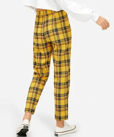 Women's Zip Side Mid Waist Zipper Cropped Plaid Pants