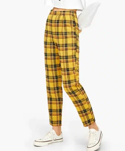 Women's Zip Side Mid Waist Zipper Cropped Plaid Pants