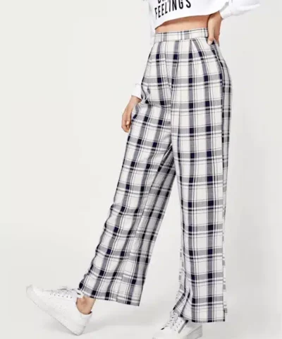 Women's Harmonious Columbus Blue Tartan Plaid Wide-Leg Pants