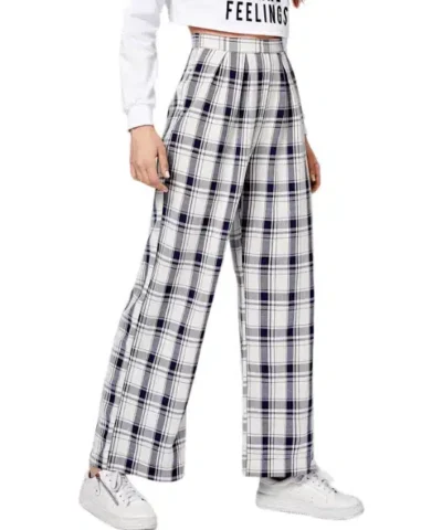 Women's Harmonious Columbus Blue Plaid Wide-Leg Pants