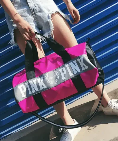 Pink Large Nylon Weekender Duffel Bag