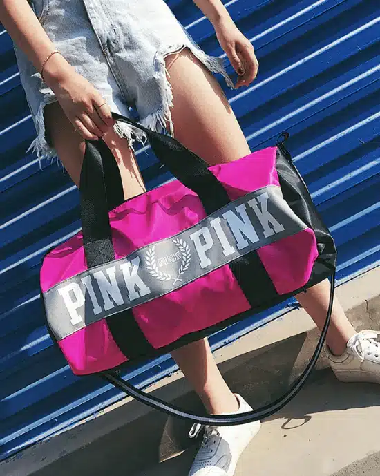 Pink Large Nylon Weekender Duffel Bag