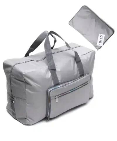 Lighten Up Foldable Weekender Travel Bag In Black and Gray