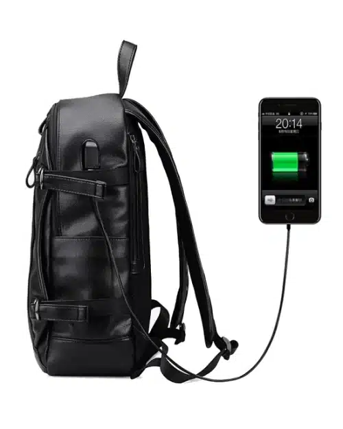 Men's External USB Charge Waterproof Backpack. Black