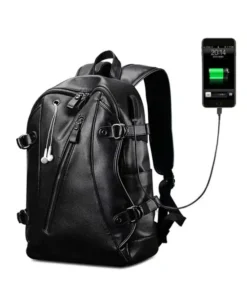 Men's External USB Charge Waterproof Backpack. Black