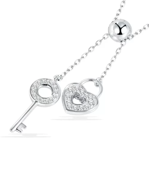 Strollgirl 925 Sterling Silver Sweet Key of Heart Lock Link Chain Necklaces