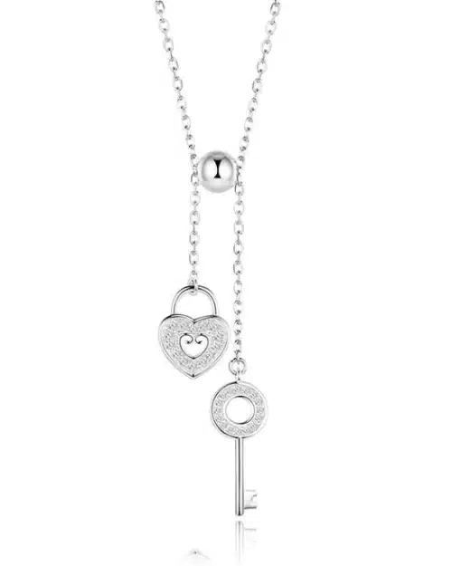 Strollgirl 925 Sterling Silver Sweet Key of Heart Lock Link Chain Necklaces