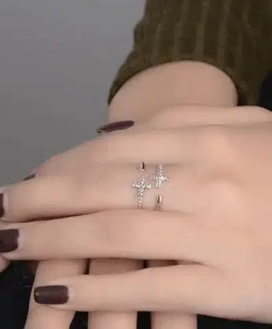 Stroll Girl 925 Sterling Silver Double Cross Opening Adjustable Ring