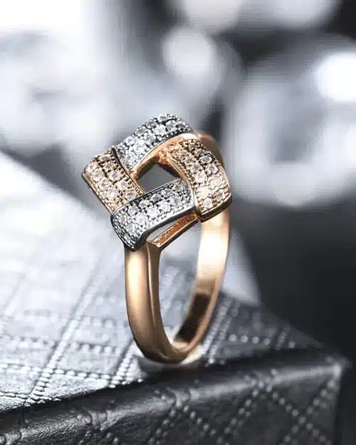 Giemi Cubic Zirconia Paved Stone Gold Cocktail Ring