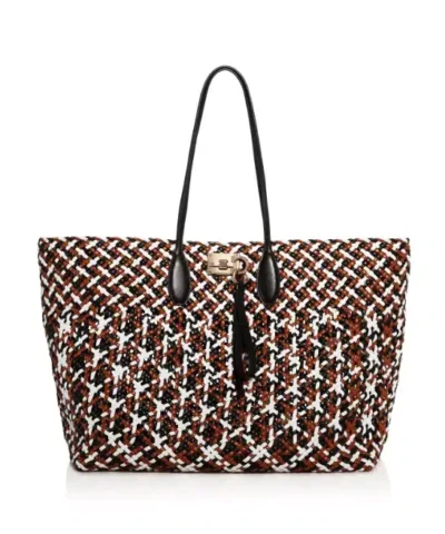 Salvatore Ferragamo Multicolored Woven Leather Studio Tote