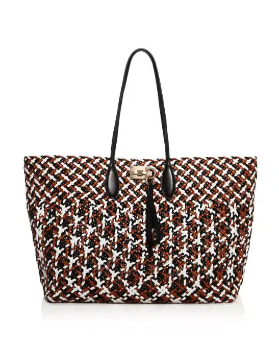 Salvatore Ferragamo Multicolored Woven Leather Studio Tote