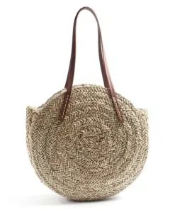 Women's Hand Straw Woven Natural Oval Large Big Tote