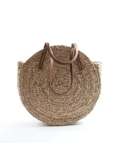 Women's Hand Straw Woven Natural Oval Large Big Tote