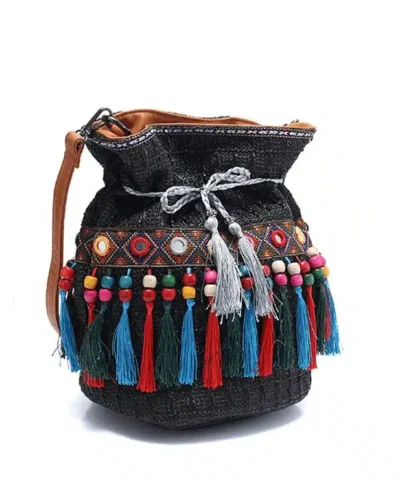 Women's Tassel Straw Bucket bag