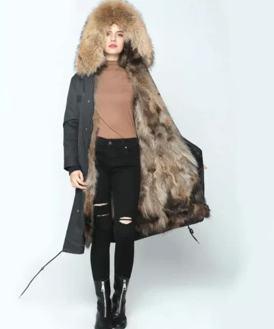 Ice Bear Thick Raccoon Fur Collar Hood Trim Parka