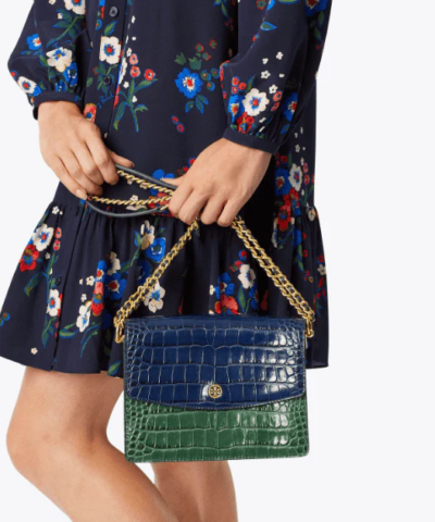 Tory Burch Blue Parker Embossed Convertible Shoulder Bag