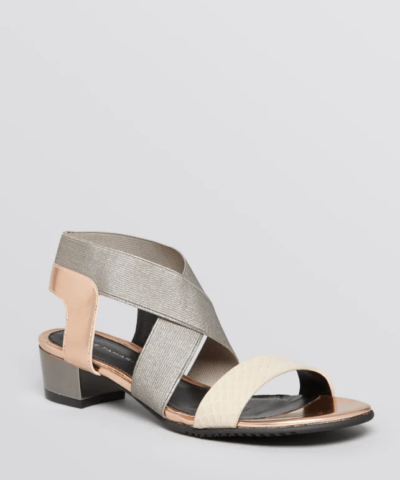 Elie Tahari Metallic Open Toe Sandals Beach Stretch