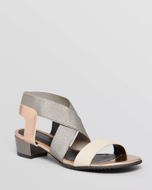 Elie Tahari Metallic Open Toe Sandals Beach Stretch