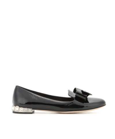Miu Miu Patent Leather Slippers With Crystal-embellished Heel