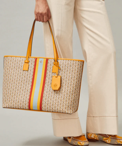 Tory Burch Gemini Link Canvas Top-Zip Tote Bag