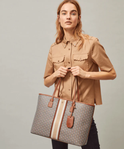 Tory Burch Gemini Link Canvas Top-Zip Tote Bag