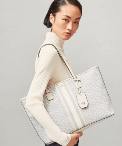 Tory Burch Gemini Link Canvas Top-Zip Tote Bag