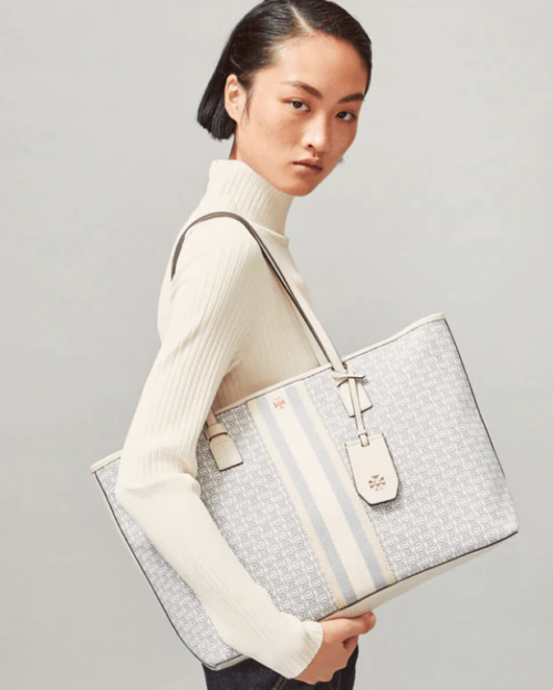 Tory Burch Gemini Link Canvas Top-Zip Tote Bag