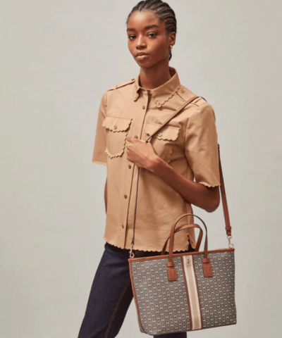 Tory Burch Gemini Link Canvas Small Top-Zip Tote