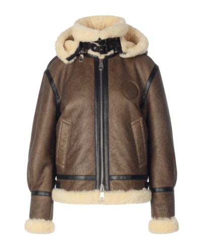 Chloé Brown Aviator Shearling-Trim Jacket