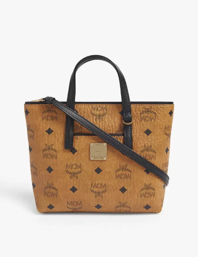 MCM Anya Mini Leather Tote Bag In Cognac