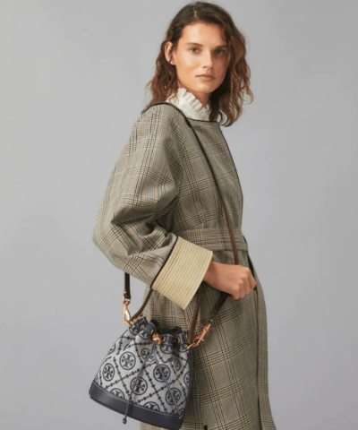 Tory Burch T Monogram Jacquard Bucket Bag, Tory Navy