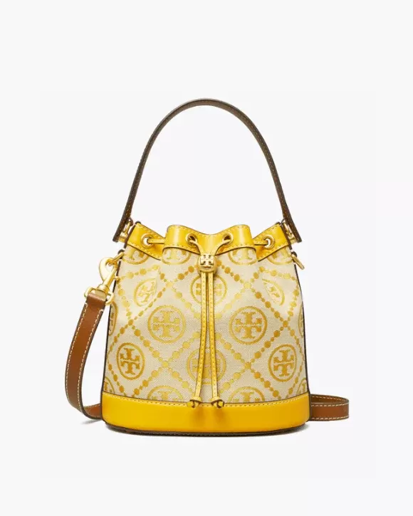 Tory Burch T Monogram Jacquard Bucket Bag, Goldfinch