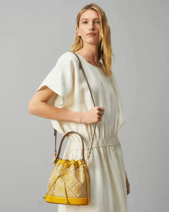 Tory Burch T Monogram Jacquard Bucket Bag, Goldfinch