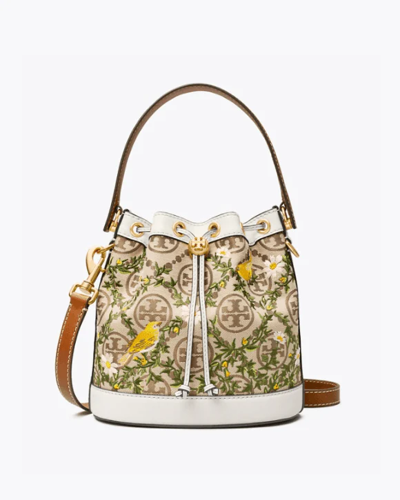 Tory Burch T Monogram Jacquard Embroidered Bucket Bag