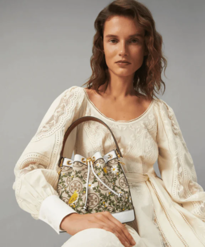 Tory Burch T Monogram Jacquard Embroidered Bucket Bag
