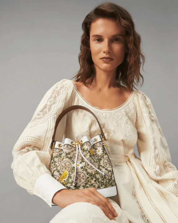 Tory Burch T Monogram Jacquard Embroidered Bucket Bag
