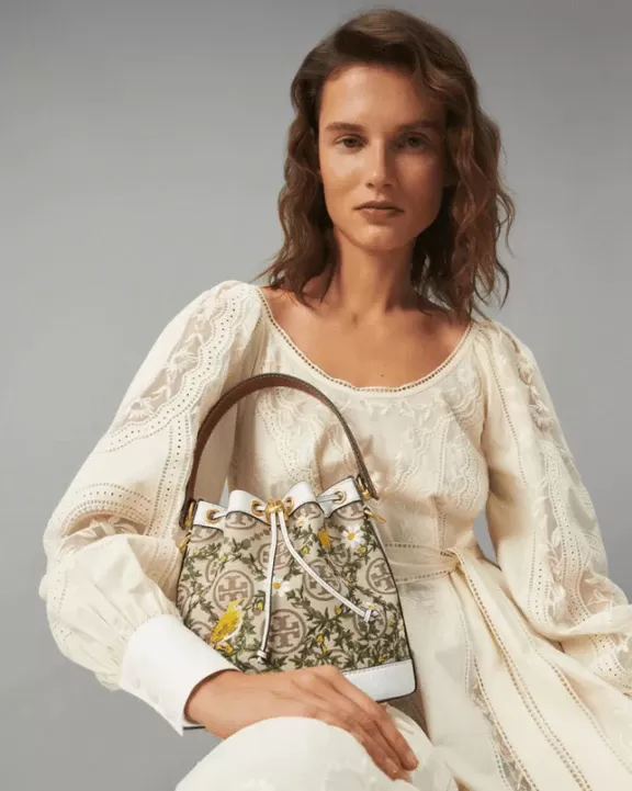 Tory Burch T Monogram Jacquard Embroidered Bucket Bag