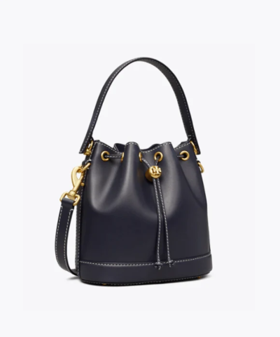 Tory Burch T Monogram Leather Bucket Bag, Black