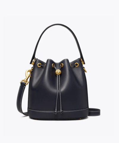 Tory Burch T Monogram Leather Bucket Bag, Black