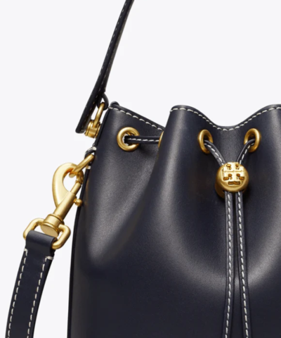 Tory Burch T Monogram Leather Bucket Bag, Black