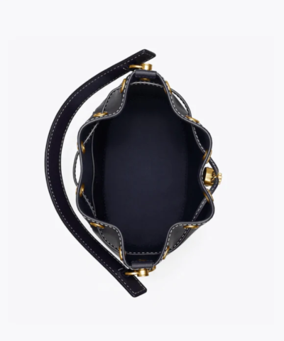 Tory Burch T Monogram Leather Bucket Bag, Black