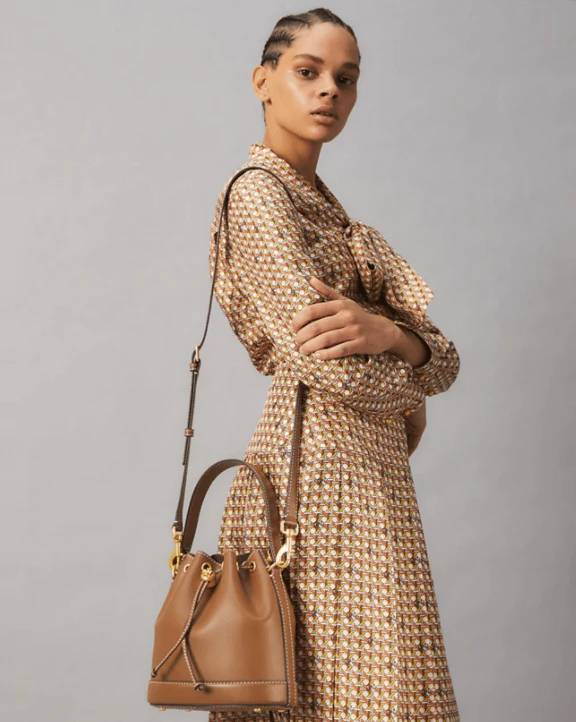 Tory Burch T Monogram Leather Bucket Bag