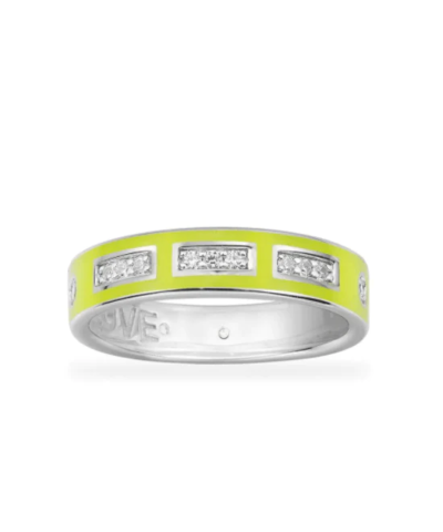 Apm Monaco Neon Yellow LOVE Morse Code Ring - Silver
