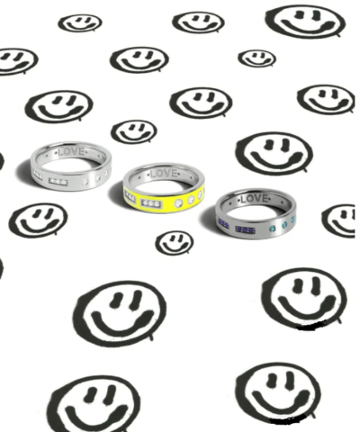 Apm Monaco Neon Yellow LOVE Morse Code Ring - Silver