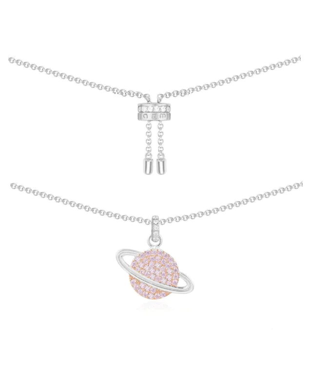 Apm Monaco Pink Planet Adjustable Necklace - Silver