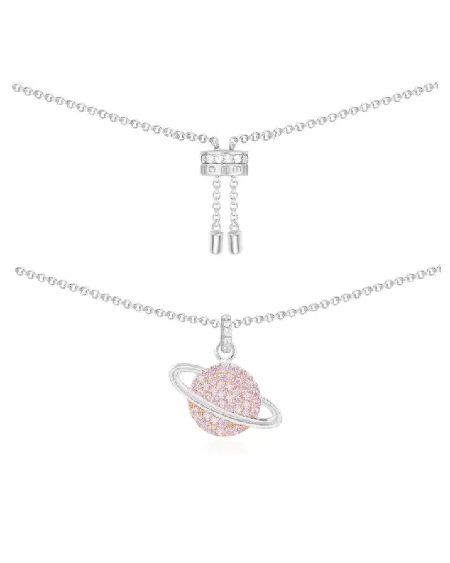 Apm Monaco Pink Planet Adjustable Necklace - Silver