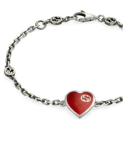 Gucci GG Hearts Sterling Silver & Red Enamel Bracelet