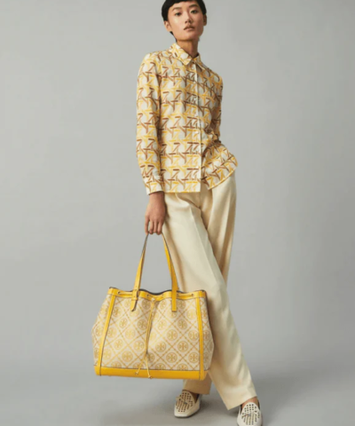Tory Burch T Monogram Jacquard Tote Bag, Goldfinch