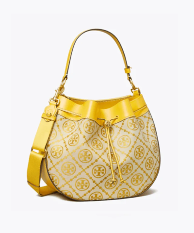 Tory Burch T Monogram Jacquard Drawstring Hobo, Goldfinch